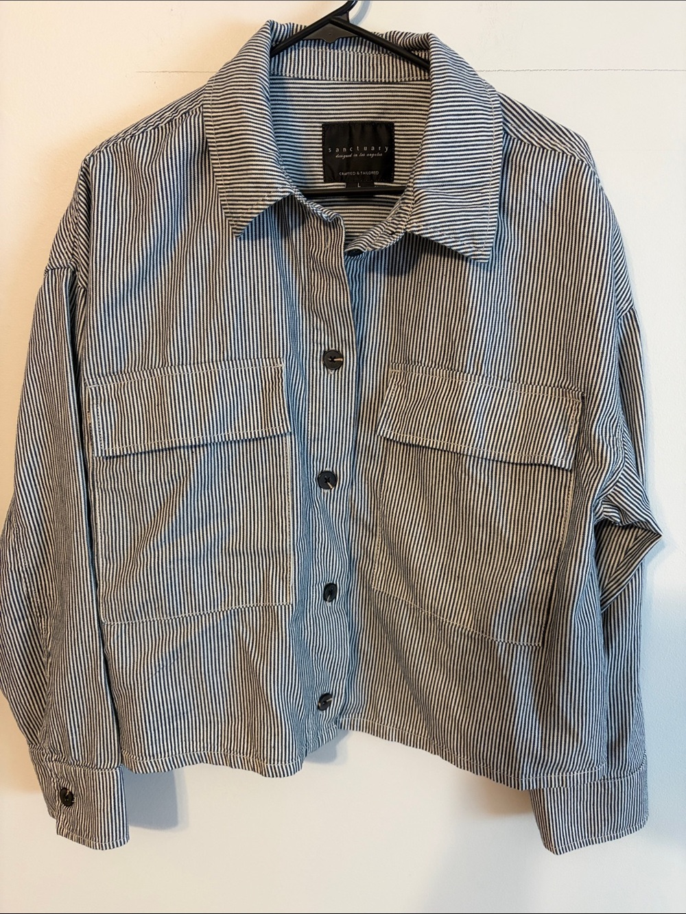 Sanctuary Navy and White Striped Button Demin style Jacket. Large. 💯 cotton.
